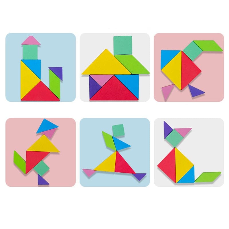 Puzzle Tangram Montessori Magnétique En Bois | Lilikdo