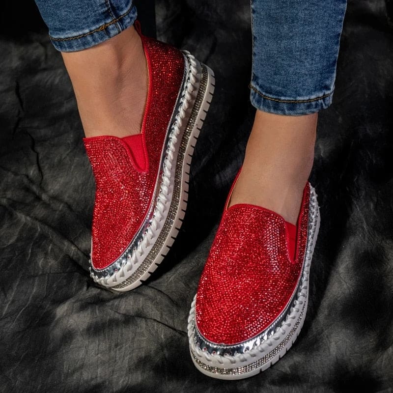 Chaussures Slip-on Femme Plateforme à Strass | Lilikdo