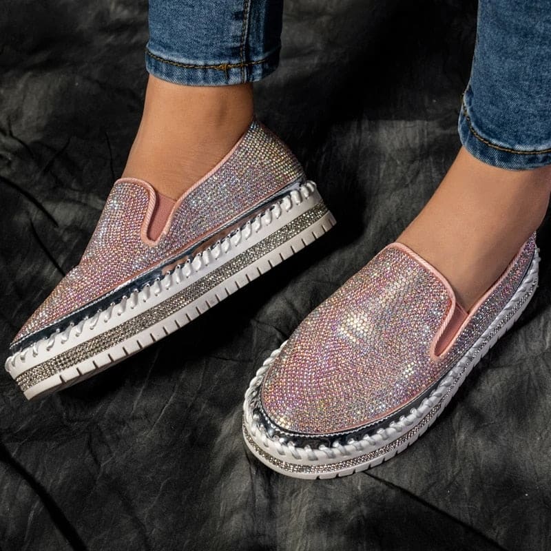 Chaussures Slip-on Femme Plateforme à Strass | Lilikdo