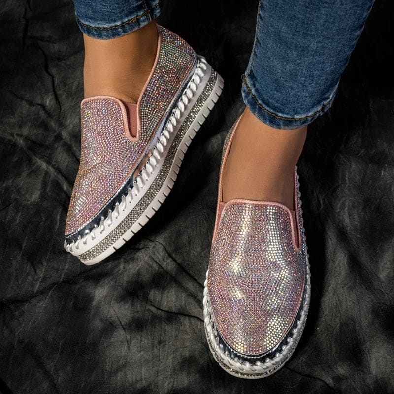 Chaussures Slip-on Femme Plateforme à Strass | Lilikdo