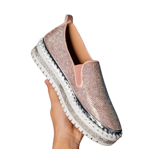 Chaussures Slip-on Femme Plateforme à Strass Rose / 35