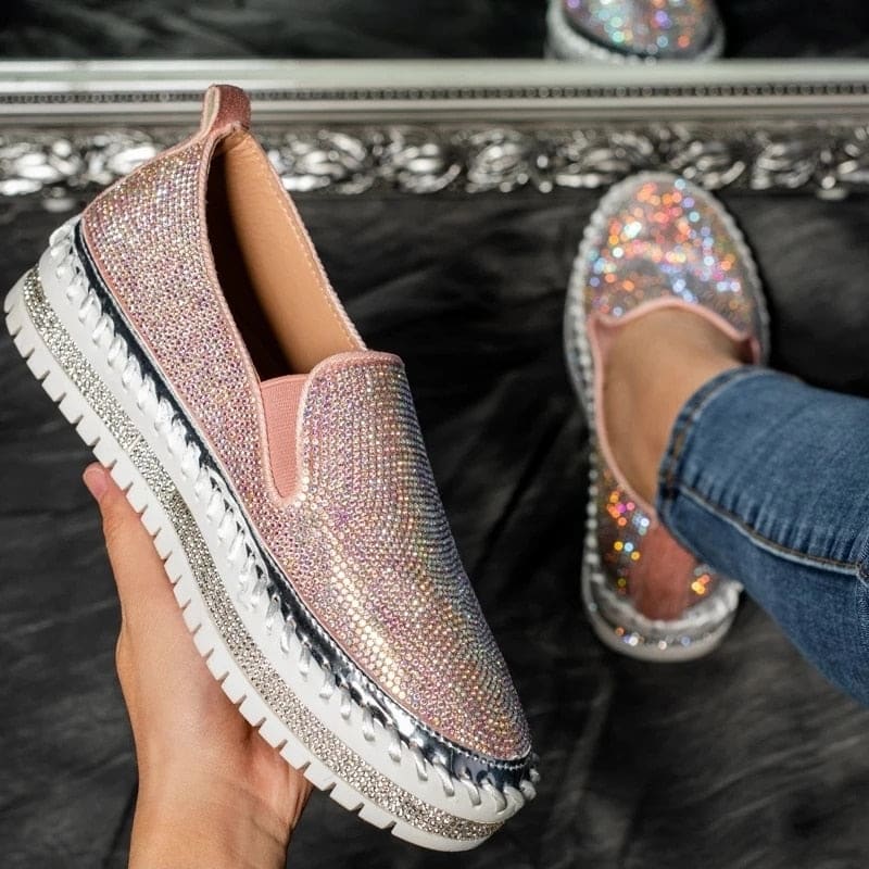 Chaussures Slip-on Femme Plateforme à Strass Rose / 42