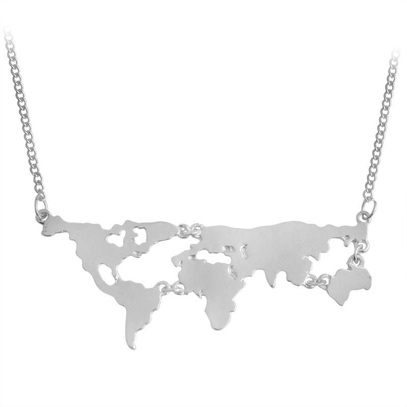 Collier Mappemonde / Carte Du Monde Argenté | Lilikdo