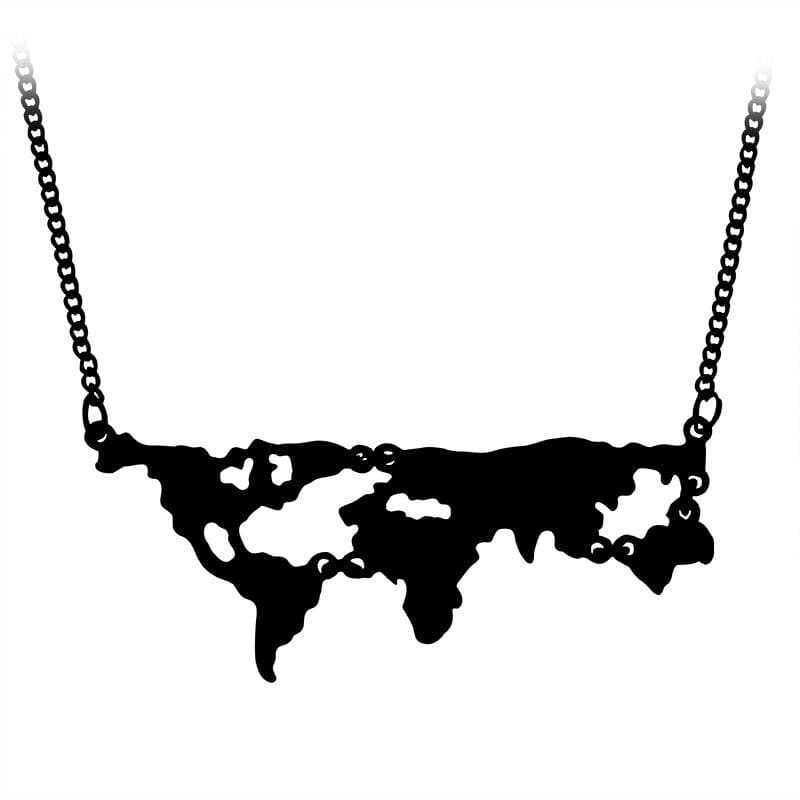 Collier Mappemonde / Carte Du Monde Noir | Lilikdo