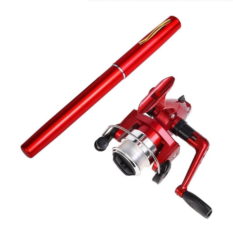 Mini Stylo Canne à Pêche Télescopique De Poche Rouge / Grand