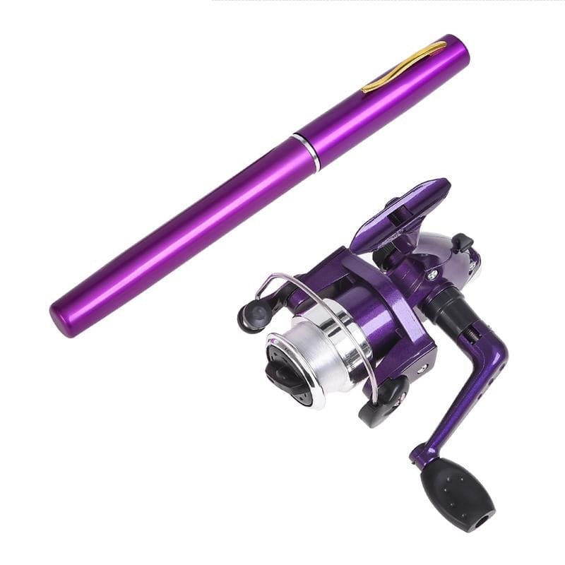 1 mini canne à pêche portable en forme de stylo avec moulinet en aluminium  mini télescopique pliable canne à pêche pour voyage en plein air solide et  robuste (couleur : violet) 