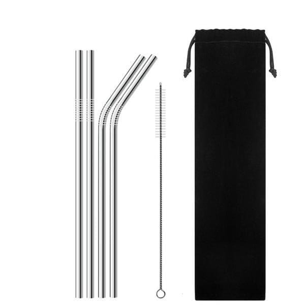 Pailles Réutilisables en Inox avec Brosse et Etui 4 Pailles