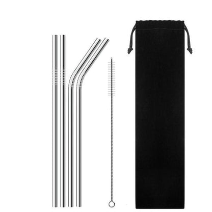 Pailles Réutilisables en Inox avec Brosse et Etui 4 Pailles