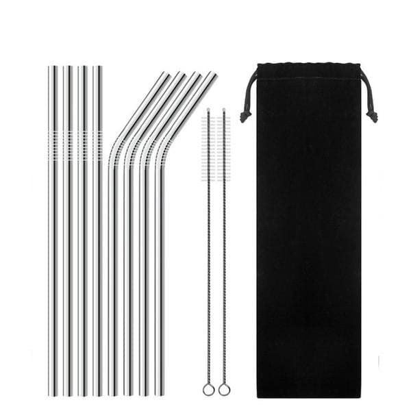 Pailles Réutilisables en Inox avec Brosse et Etui 8 Pailles