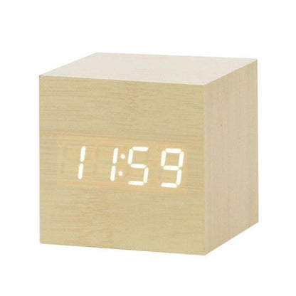 Réveil en Bois à Affichage Led et Contrôle Sonore Heure