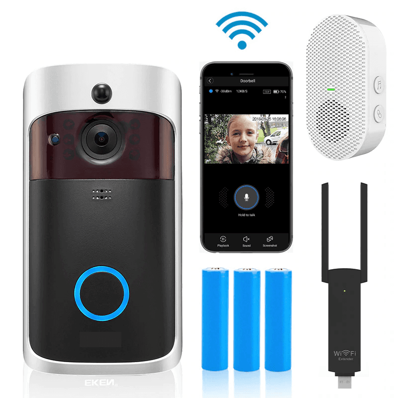 Caméra de sonnette sans fil avec carillon, judas de 2,4 pouces, sonnette  vidéo WiFi, caméra
