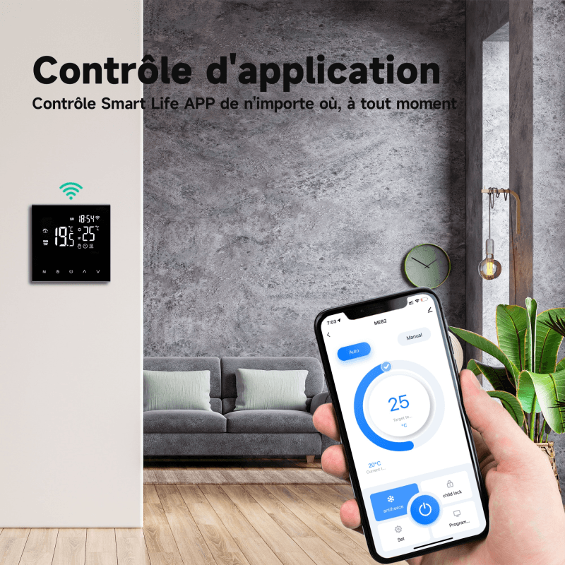 Thermostat numérique connecté pour chauffage, compatible  Alexa &  Assistant Google