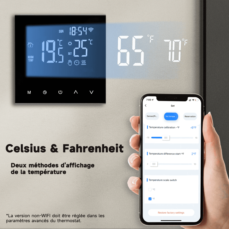 Thermostat WiFi pour plancher chauffant ou radiateur électrique compatible  app smartphone Tuya Smart Life, Alexa, Google Home 